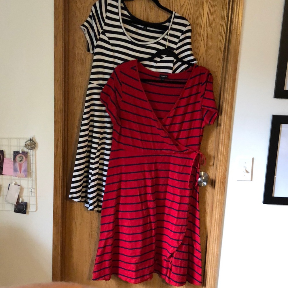 Lot Torrid skater striped dresses faux wrap size 1